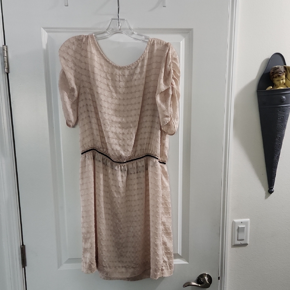Banana Republic Tan Sheath Dress Puff Sleeve Scoop Neck@Boutique10